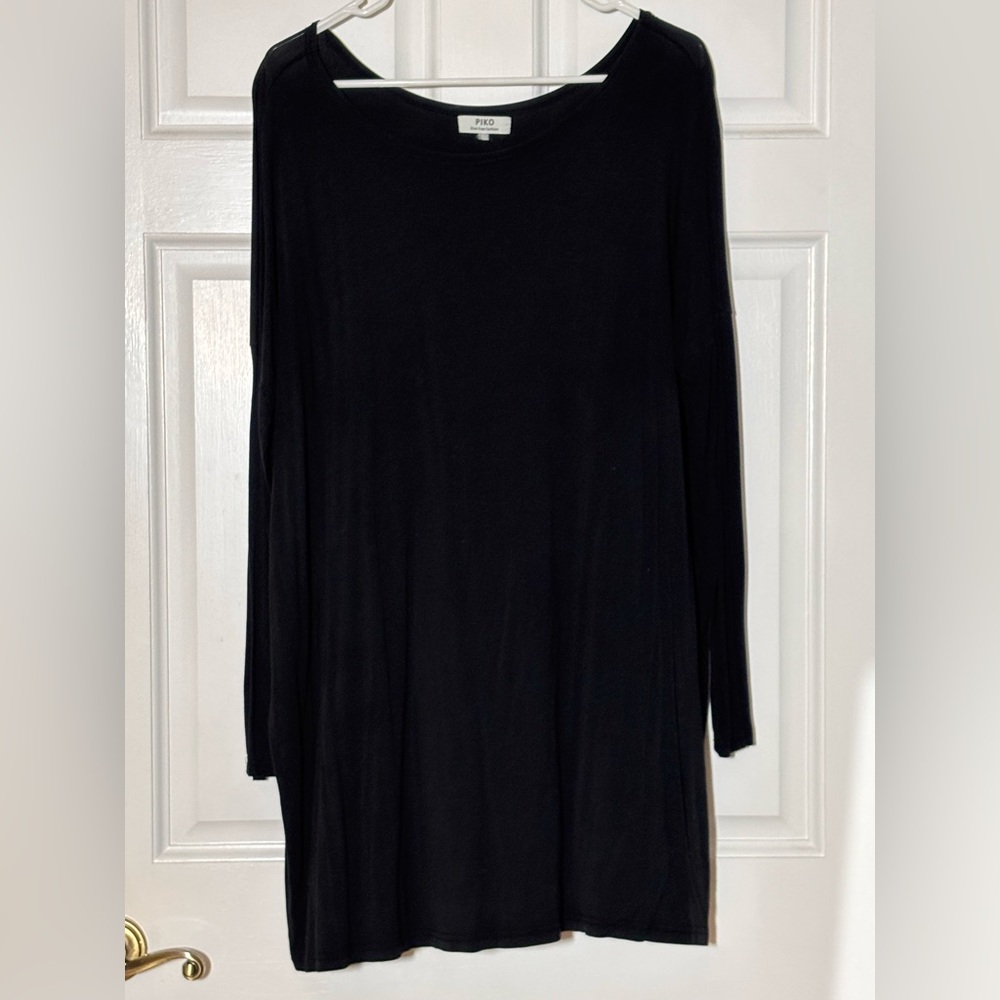 Piko Size XL Black Long Sleeve Scoop Neck Stretch Swing Dress